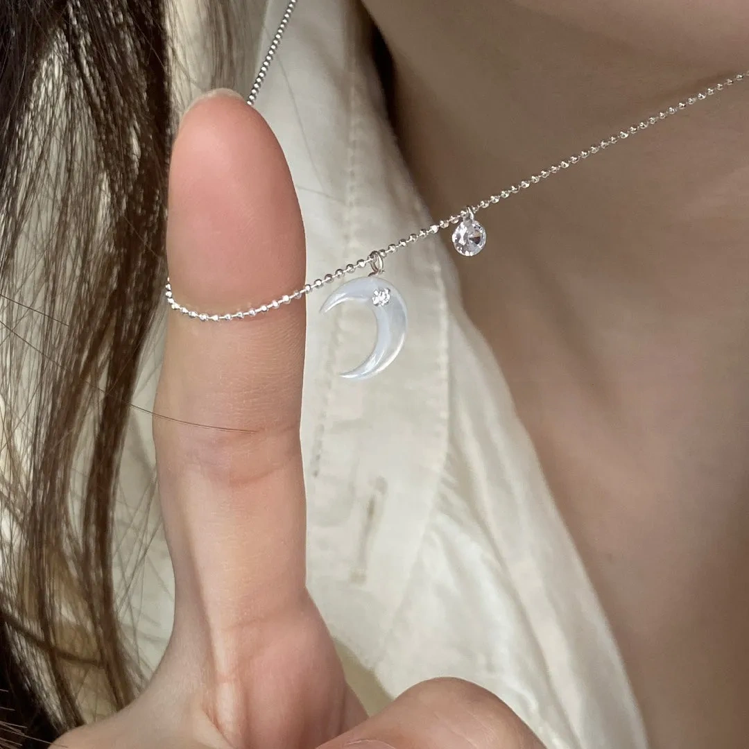 Sun Moon and Galaxy ~ 925 silver and white butterfly shell necklace