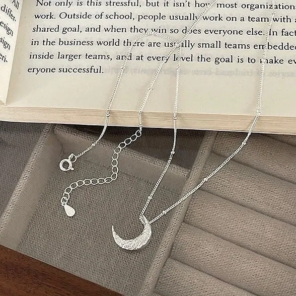 925 Silver Moon Texture Lava Necklace