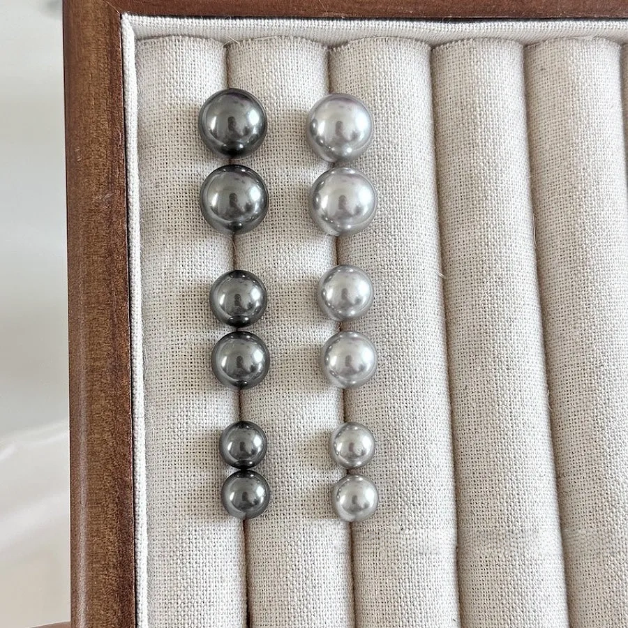 Artificial Tahitian Black Pearl Stud Earrings 925 Silver Needle