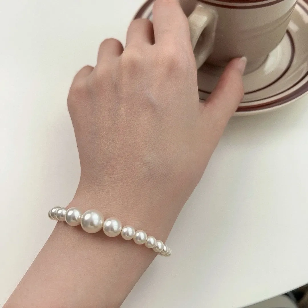 925 Silver OT Clasp Faux Pearl Bracelet