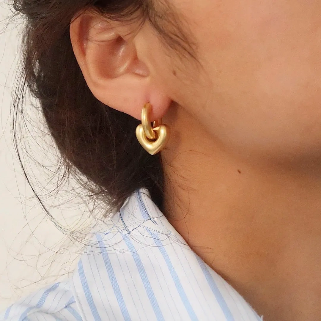 Heart earrings with brass plated real gold