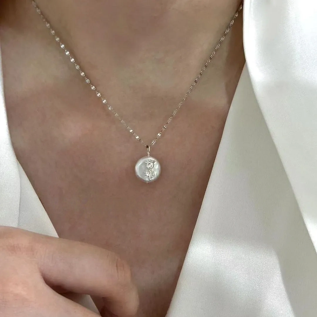925 Silver Natural Baroque Rose Pearl Necklace