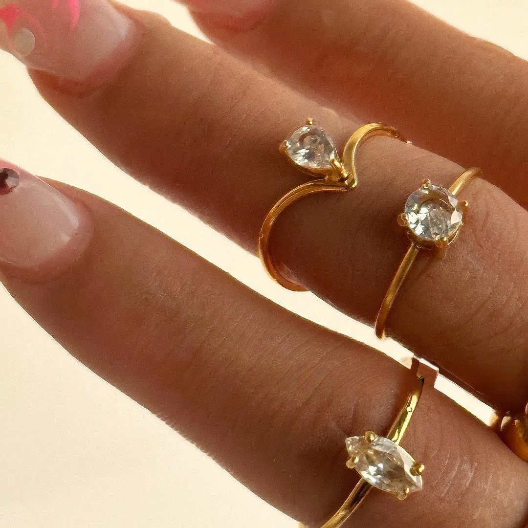 18k real gold galvanized V-shaped zirconia design ring