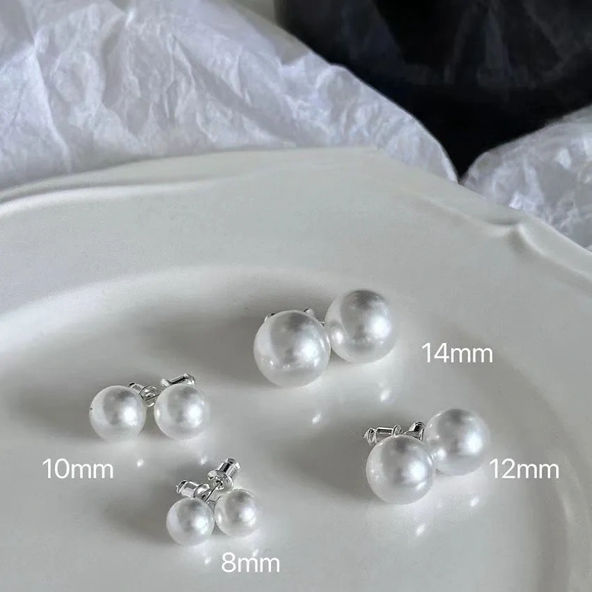 Imitation Australian white pearl stud earrings 925 silver