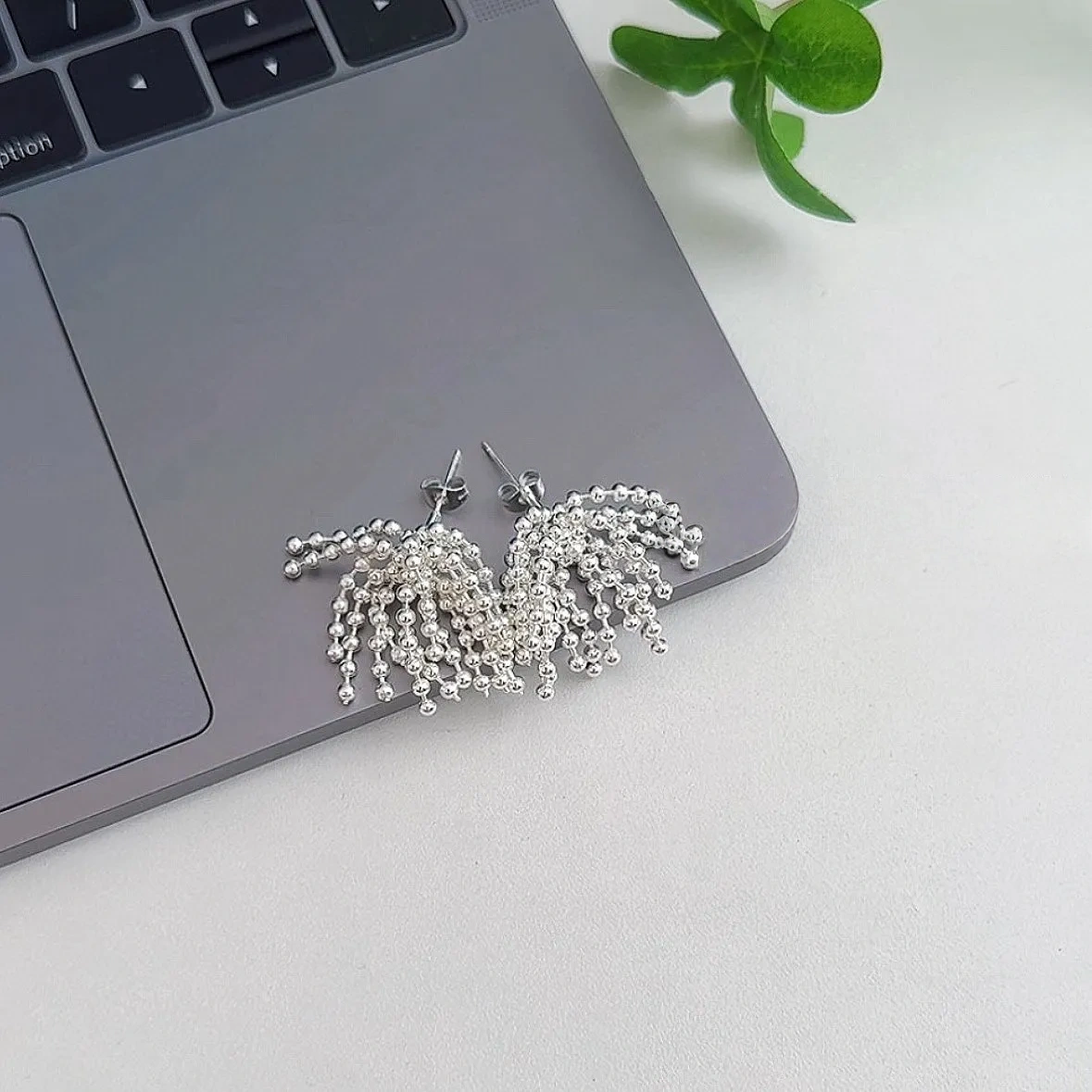 INS titanium steel bead tassel earrings