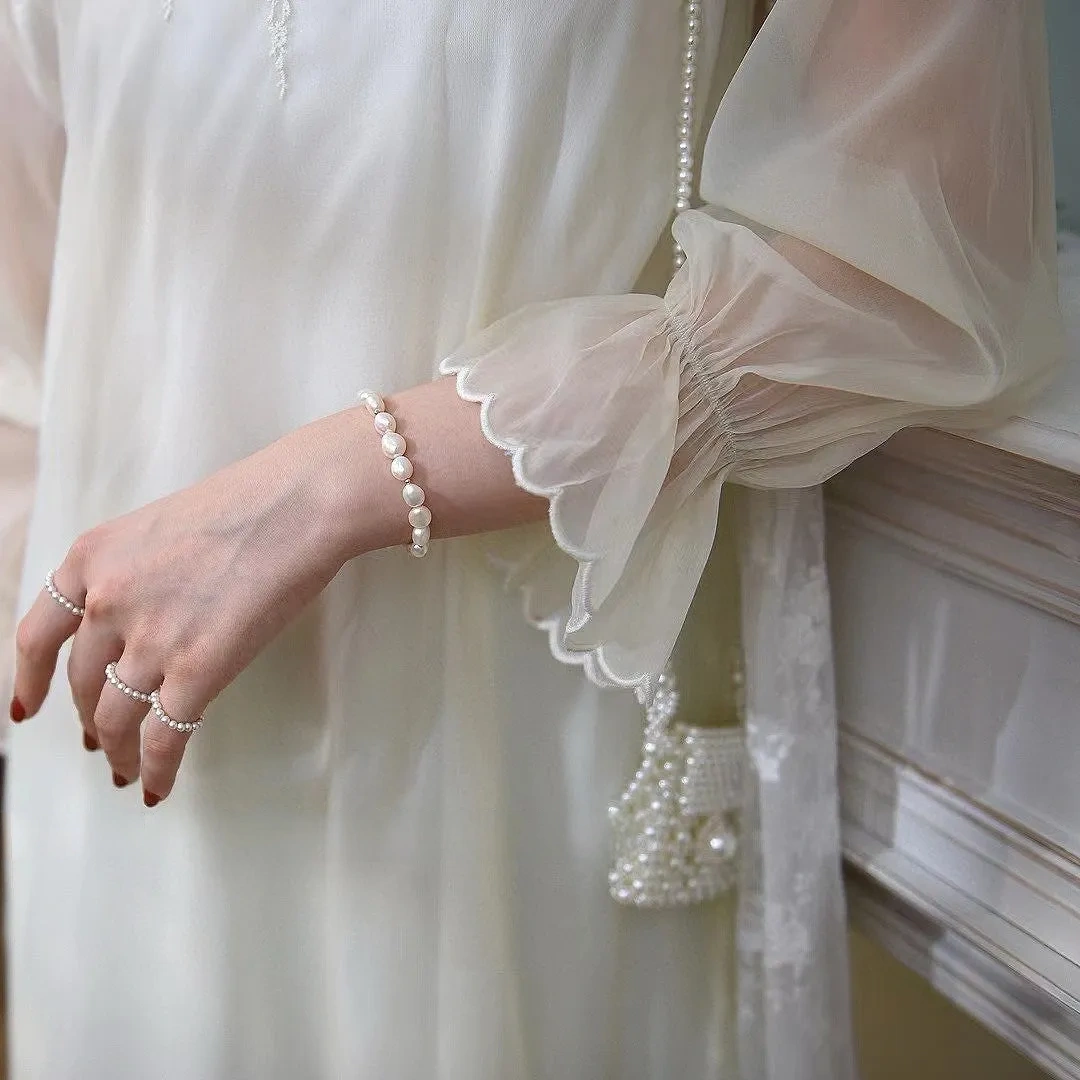 925 Silver Natural Baroque Shaped Pearl Bracelet