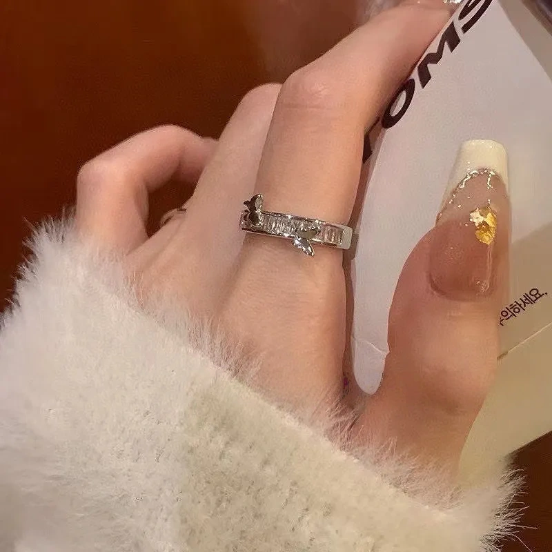 925 silver butterfly zircon sparkling diamond ring