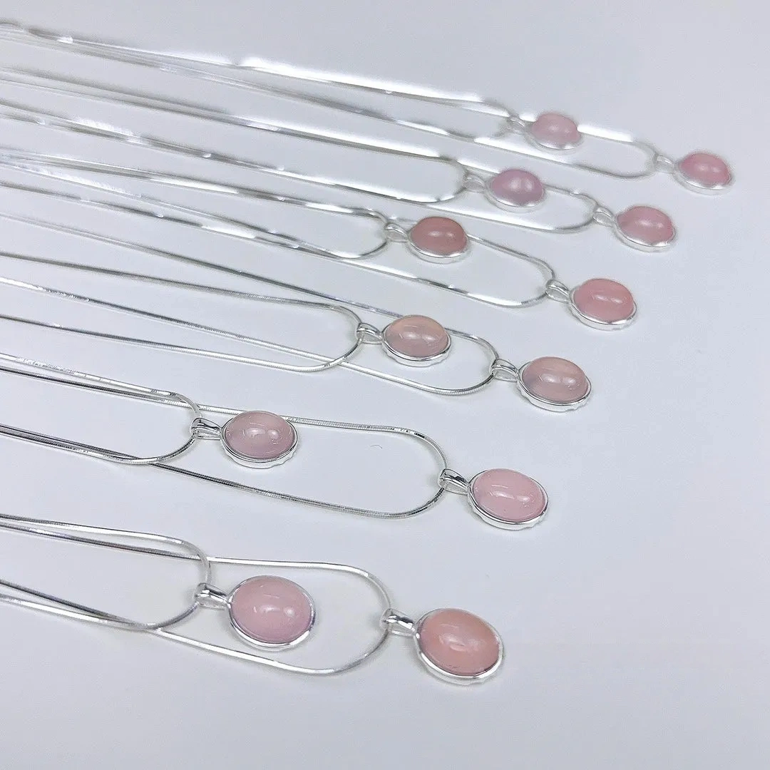 925 Silver Natural Cherry Blossom Pink Chalcedony Necklace