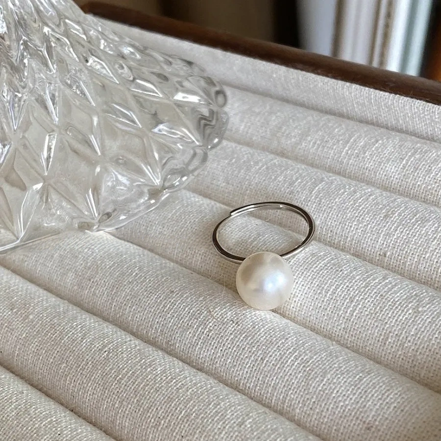 Faux Pearl Band Ring 925 Silver