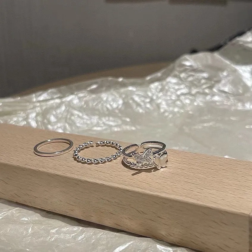 Butterfly three-piece sterling silver ring
