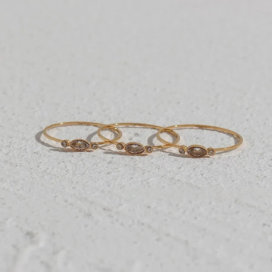 18k real gold galvanized titanium steel small zircon ring