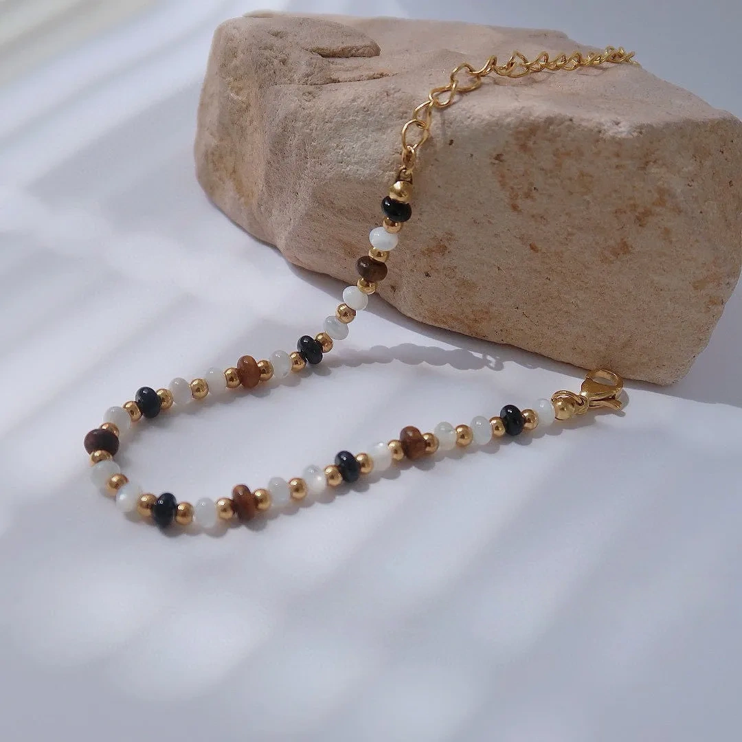 Natural Stone Crystal Tiger's Eye Black Agate Bracelet