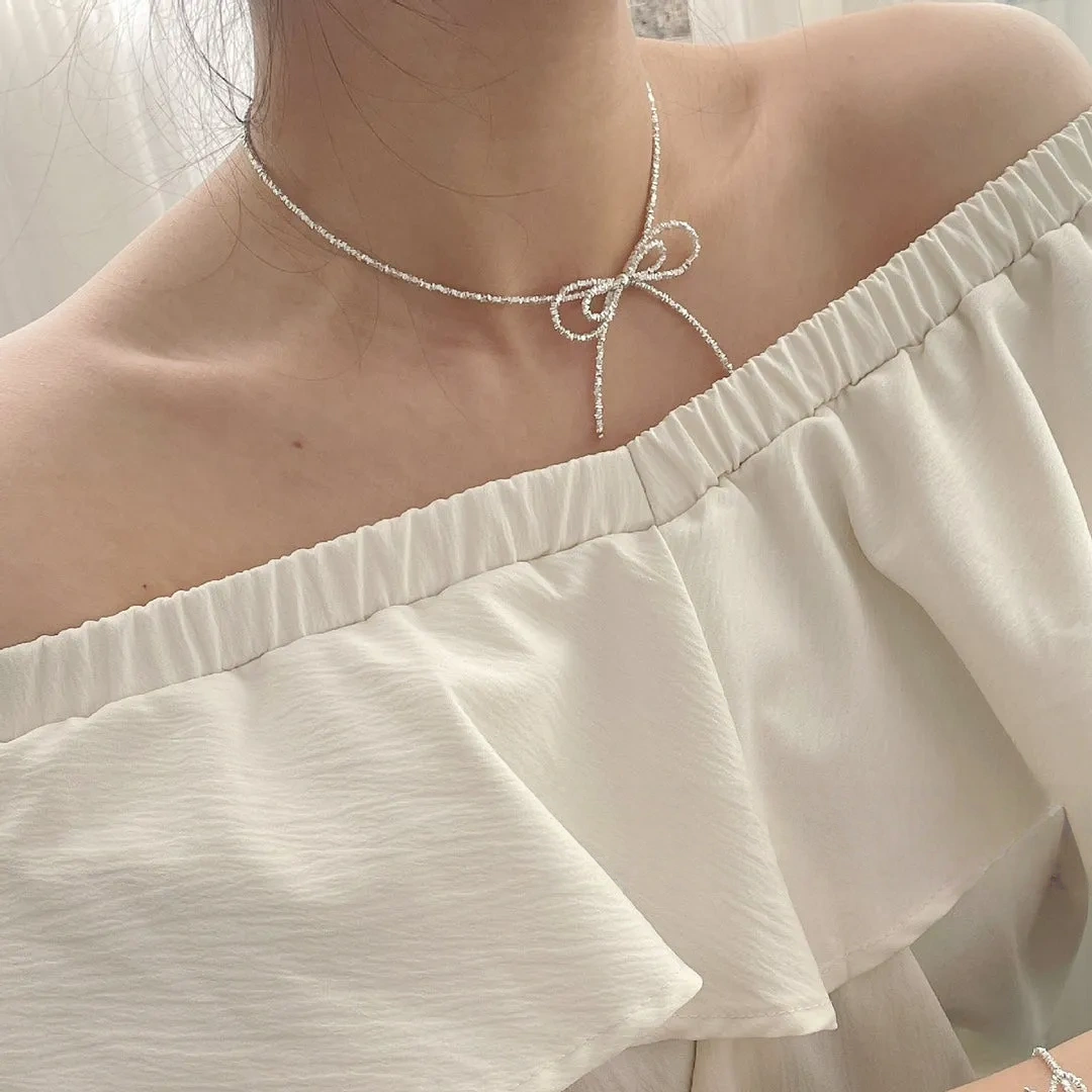 925 silver three-dimensional bow necklace