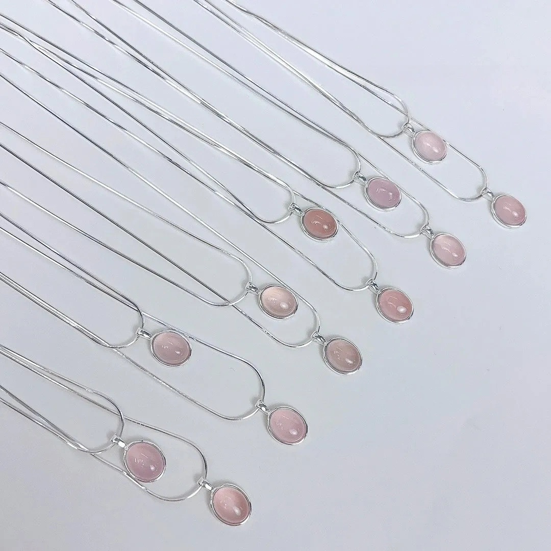 925 Silver Natural Cherry Blossom Pink Chalcedony Necklace