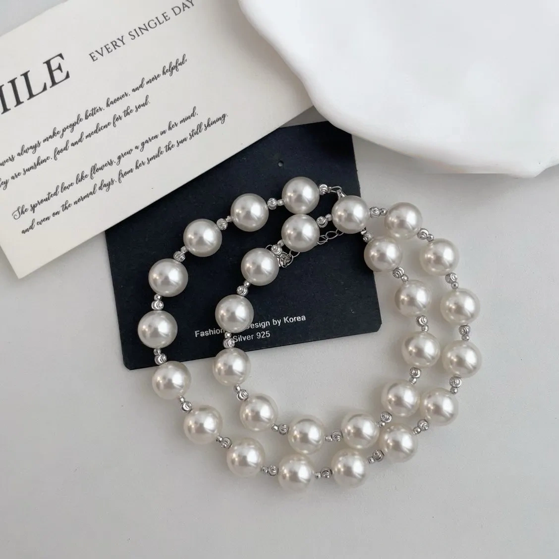 925 Silver Perfect Round Strong Light Faux Pearl Necklace