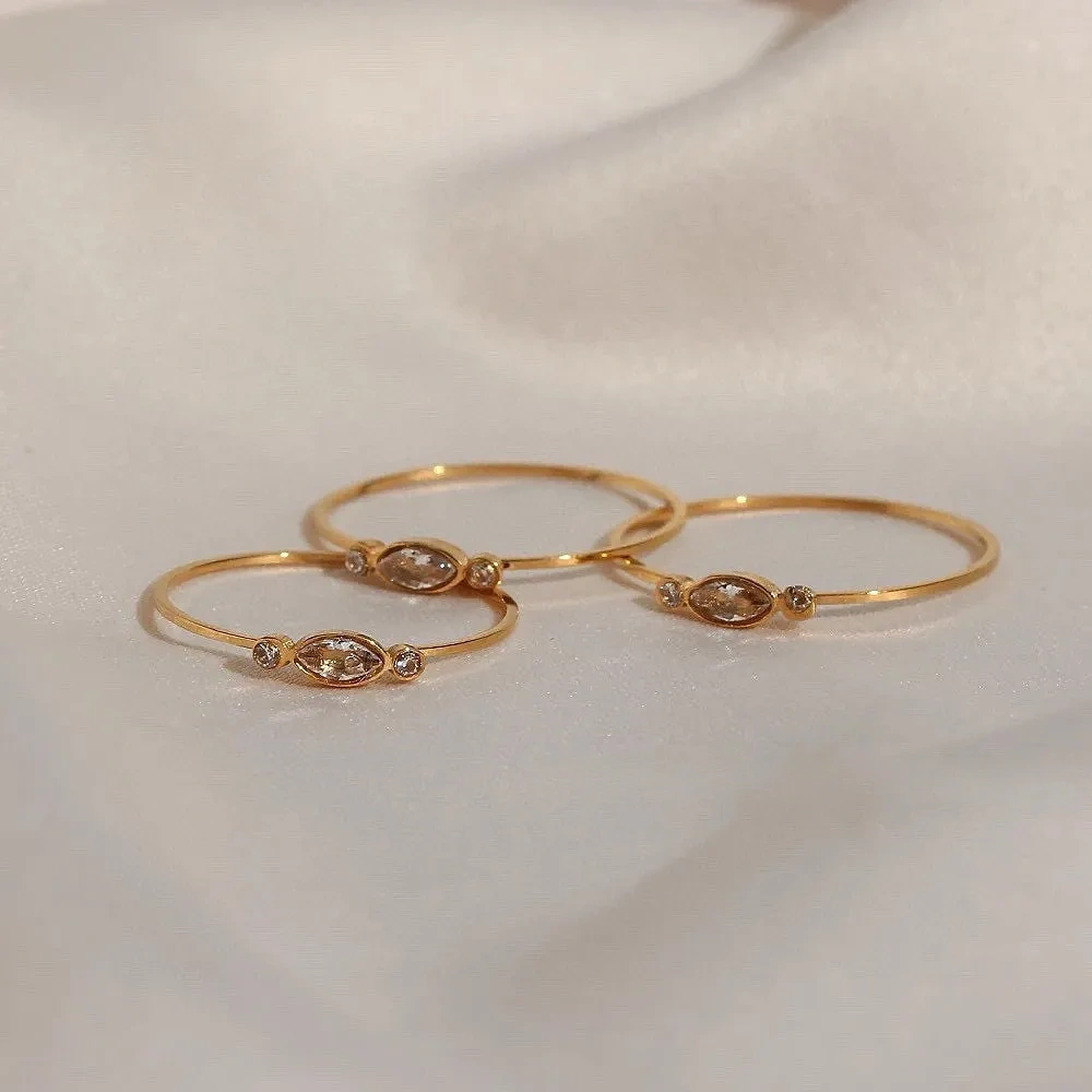 18k real gold galvanized titanium steel small zircon ring