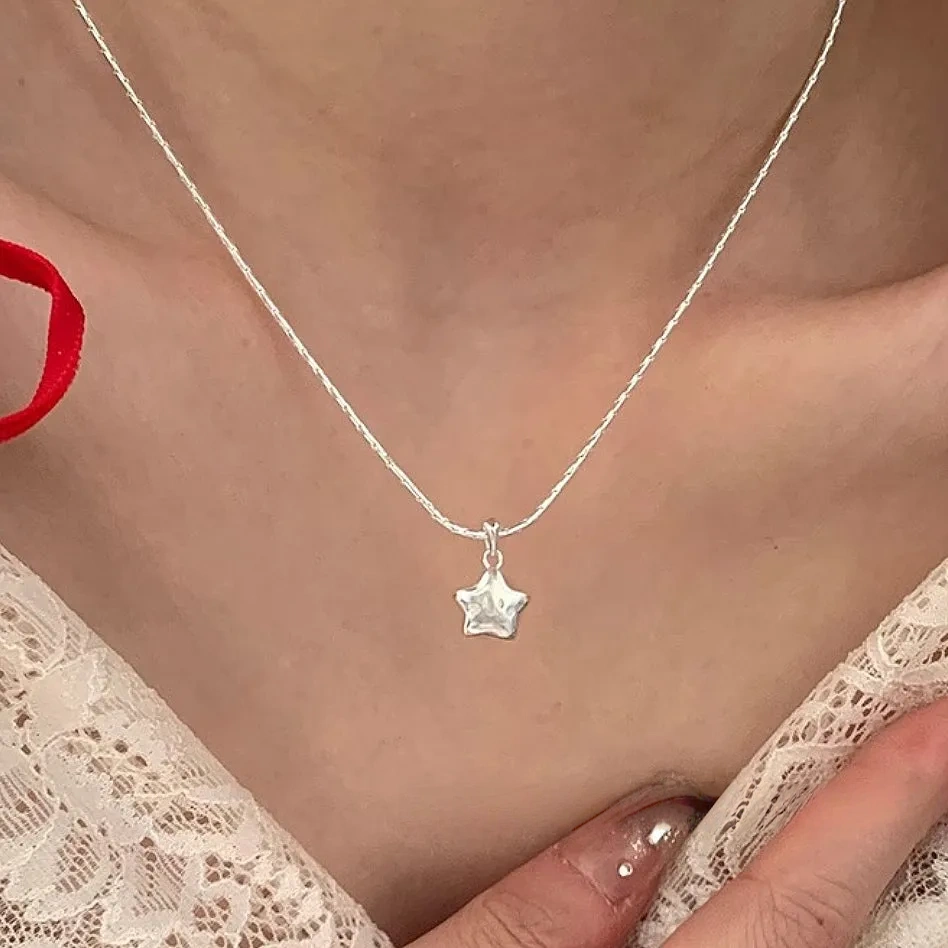 925 Silver Lucky Smile Star Snake Bone Necklace
