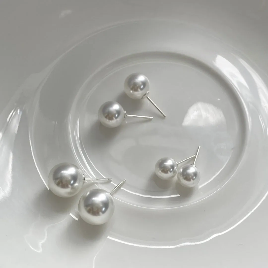 Imitation Australian white pearl stud earrings 925 silver