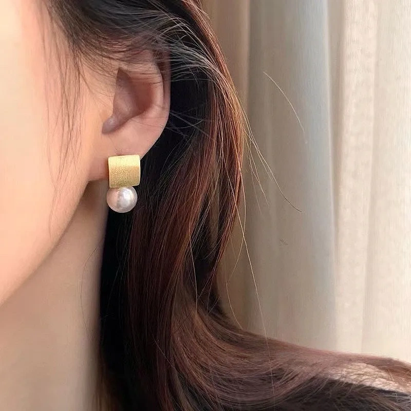 925 silver shellfish beads matte brushed stud earrings