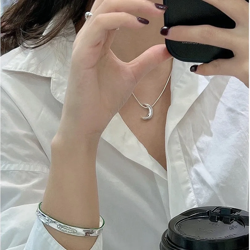 925 Silver Solid Moon Necklace