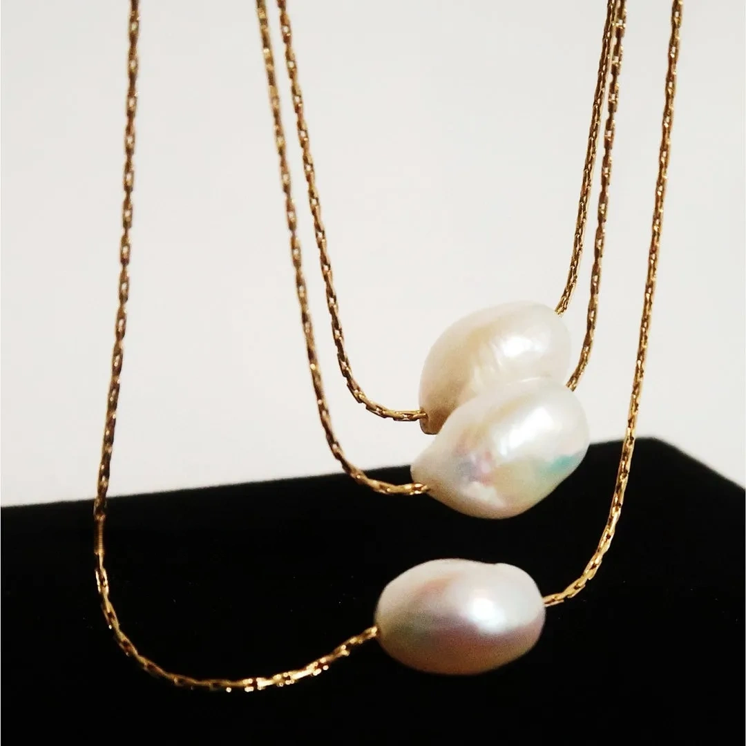 Special-shaped natural freshwater baroque pearl necklace
