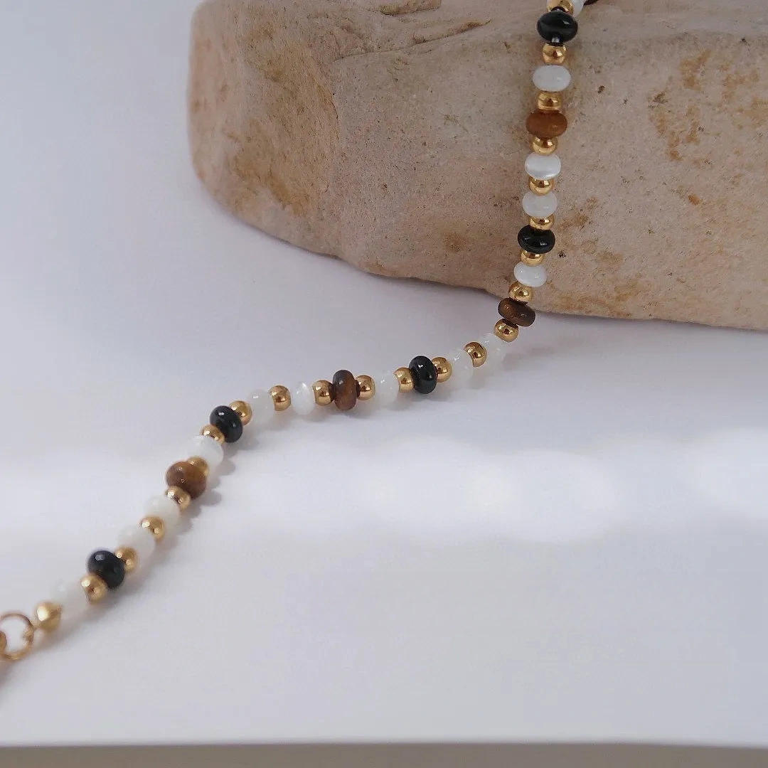 Natural Stone Crystal Tiger's Eye Black Agate Bracelet