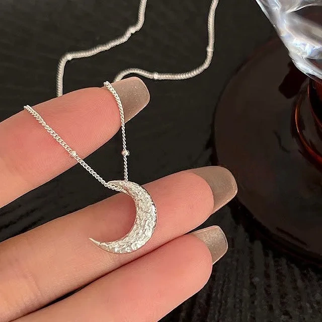 925 Silver Moon Texture Lava Necklace