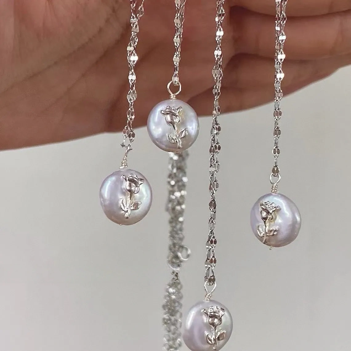 925 Silver Natural Baroque Rose Pearl Necklace