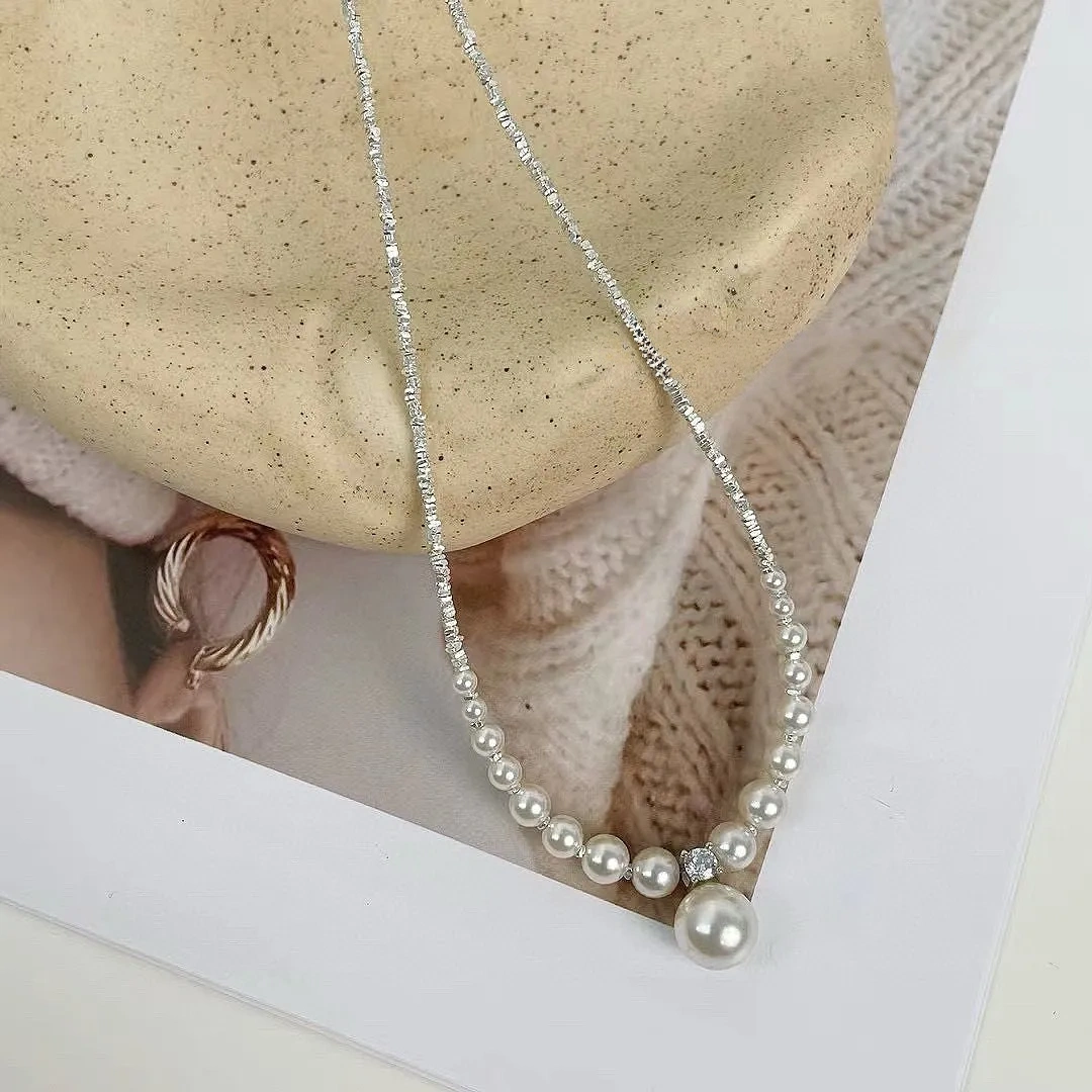925 silver faux pearl crushed silver necklace