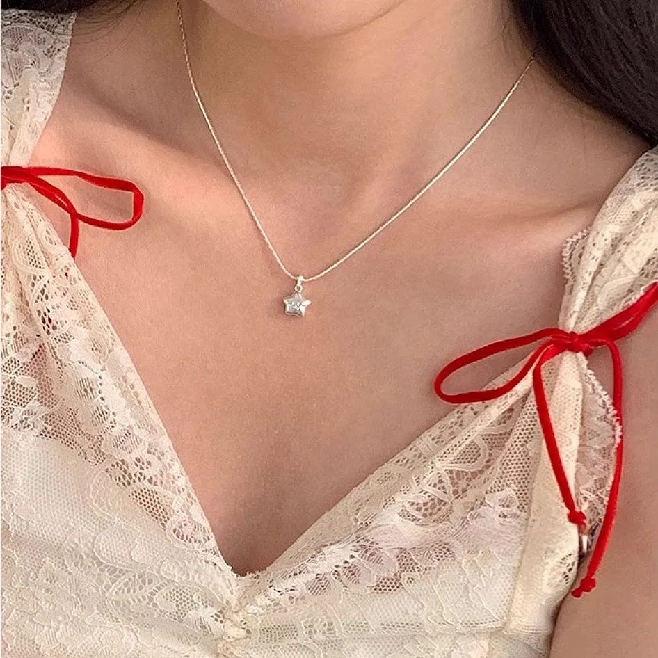 925 Silver Lucky Smile Star Snake Bone Necklace