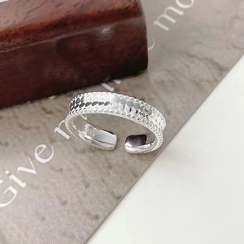 925 silver glitter fish scale ring