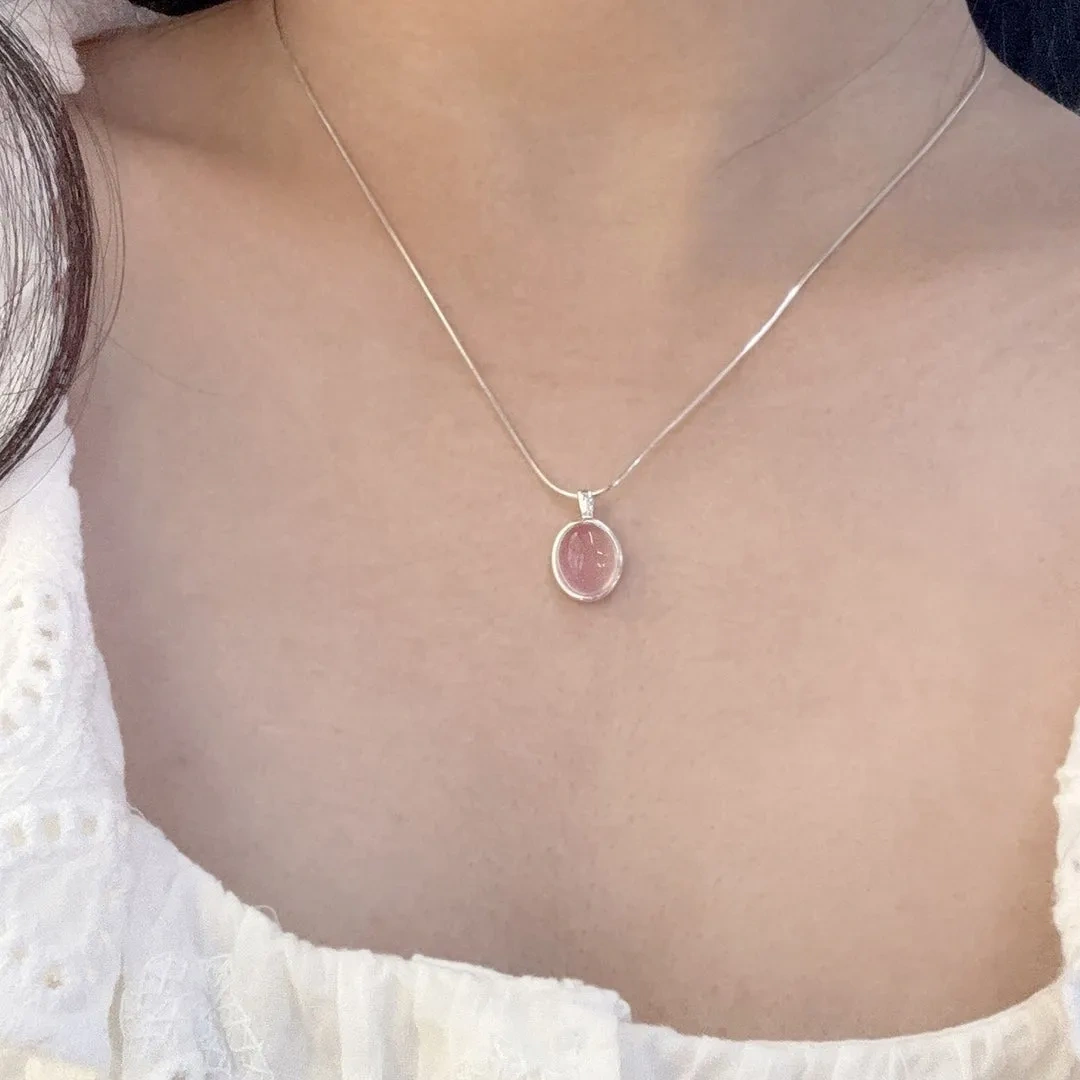 925 Silver Natural Cherry Blossom Pink Chalcedony Necklace