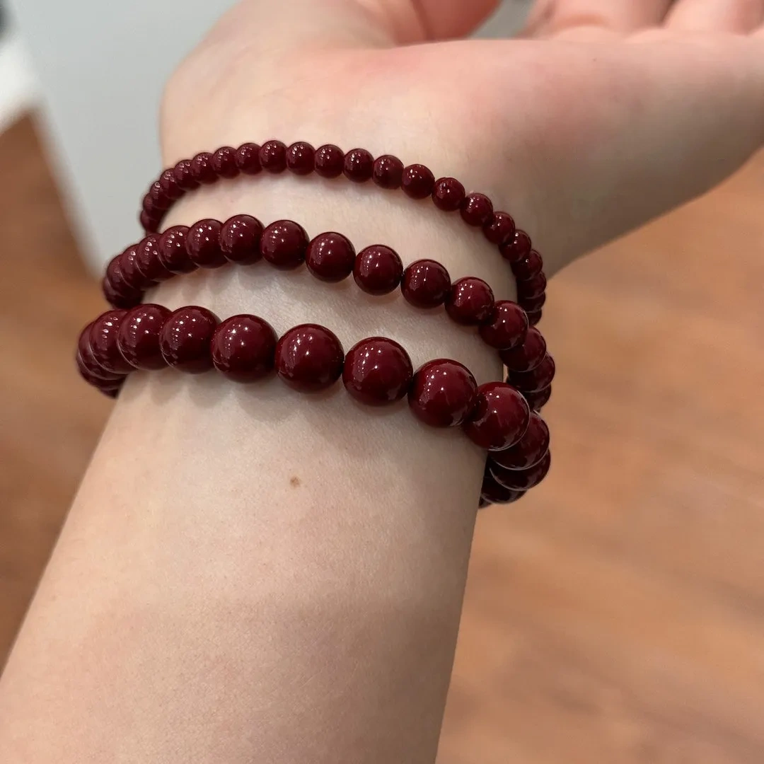 Burgundy faux pearls stacked bracelet