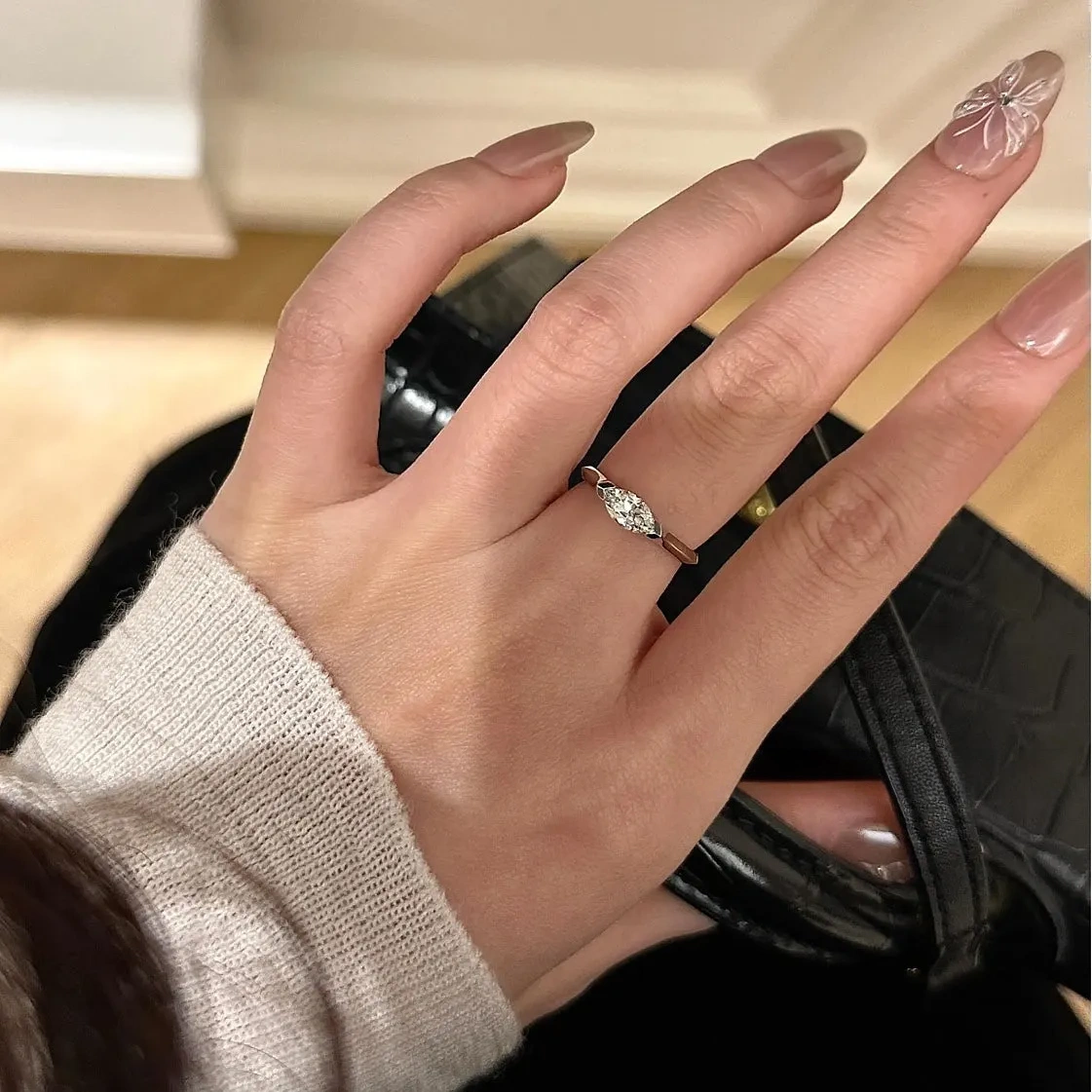 925 Silver Marquise High Carbon Diamond Ring