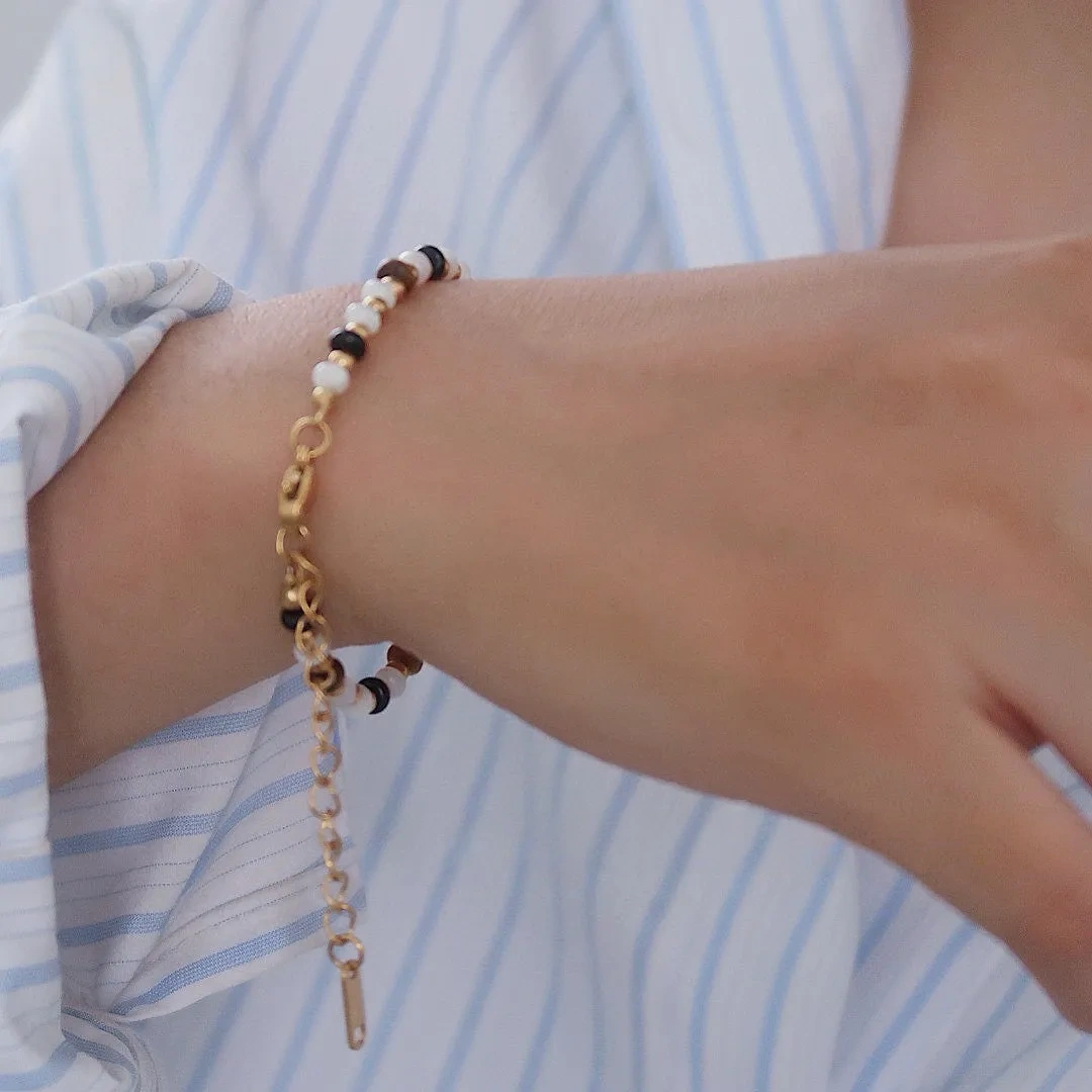 Natural Stone Crystal Tiger's Eye Black Agate Bracelet