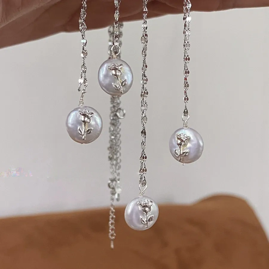 925 Silver Natural Baroque Rose Pearl Necklace