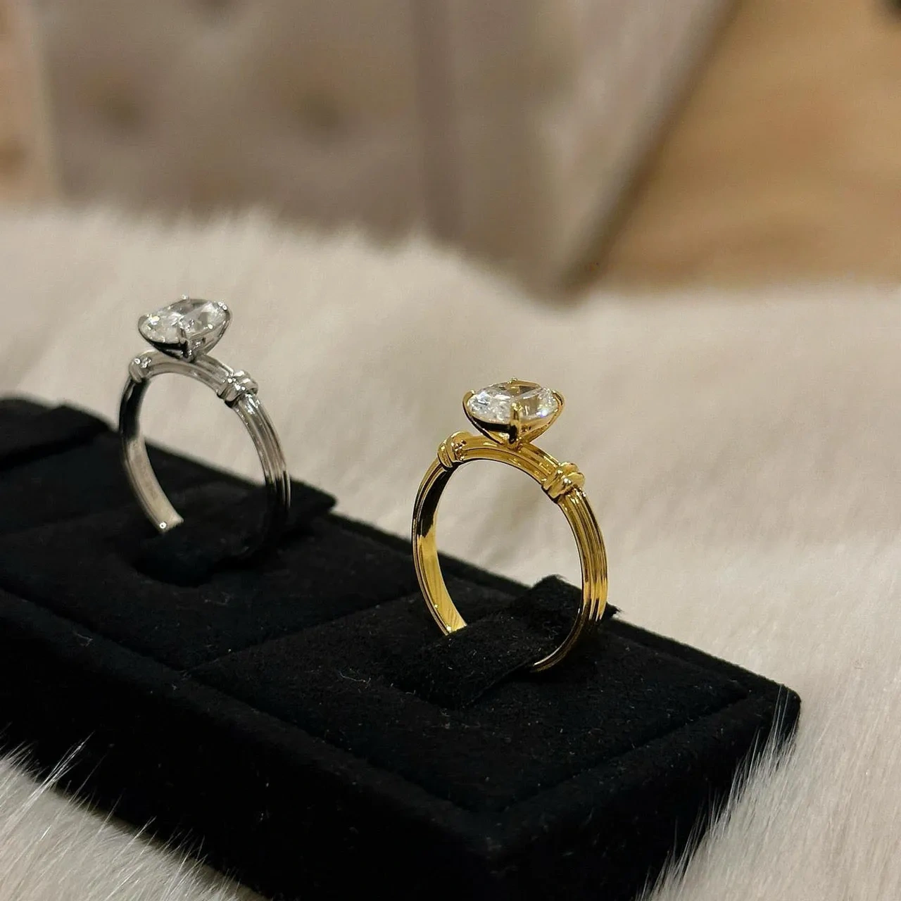 925 silver gold-plated 6*8mm knotted solitaire diamond ring