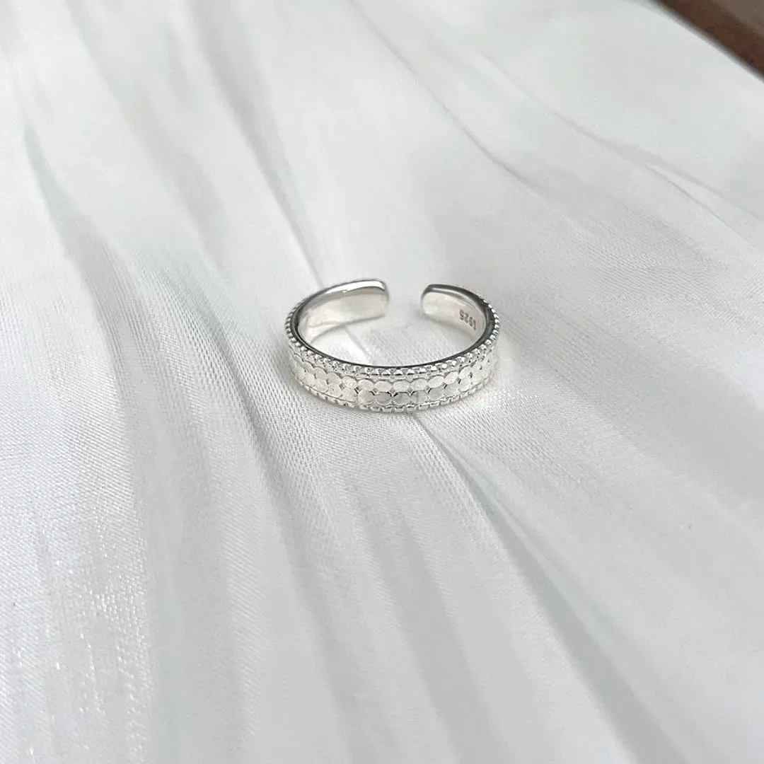 925 silver glitter fish scale ring