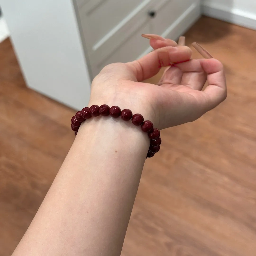 Burgundy faux pearls stacked bracelet