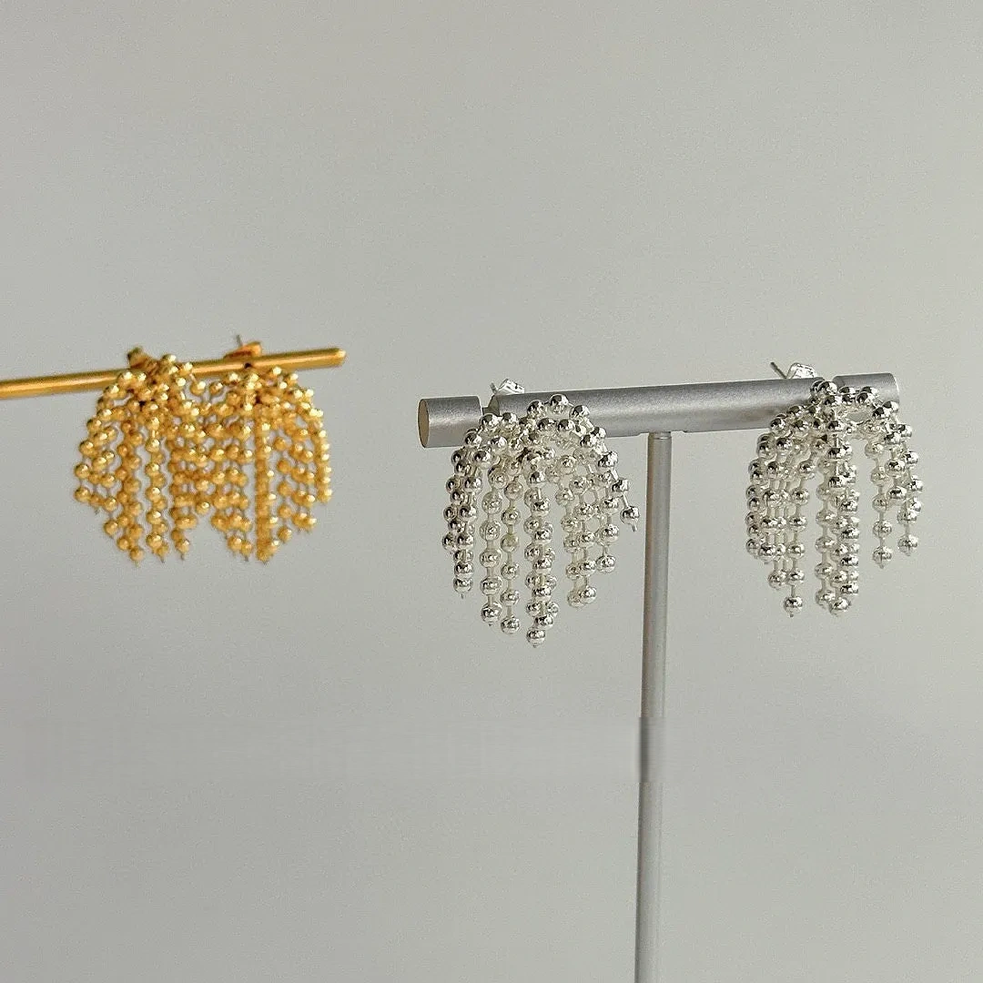 INS titanium steel bead tassel earrings