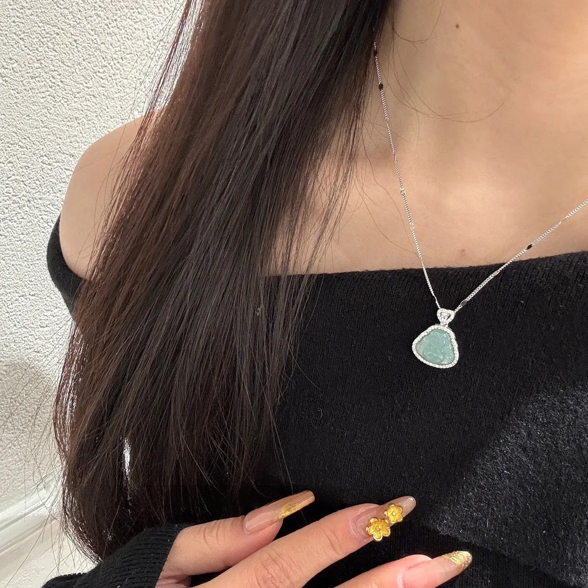 925 silver blue water jade Maitreya Buddha necklace