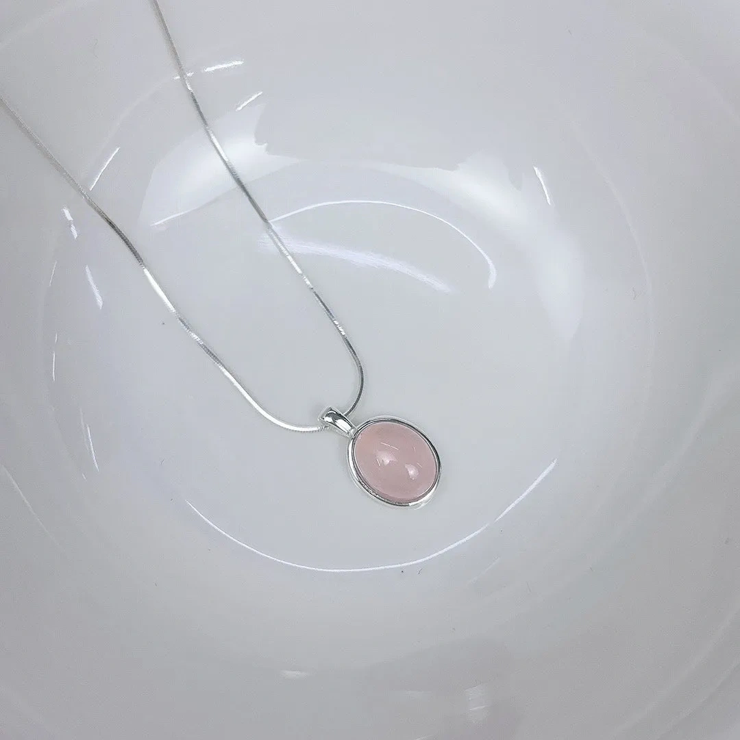 925 Silver Natural Cherry Blossom Pink Chalcedony Necklace