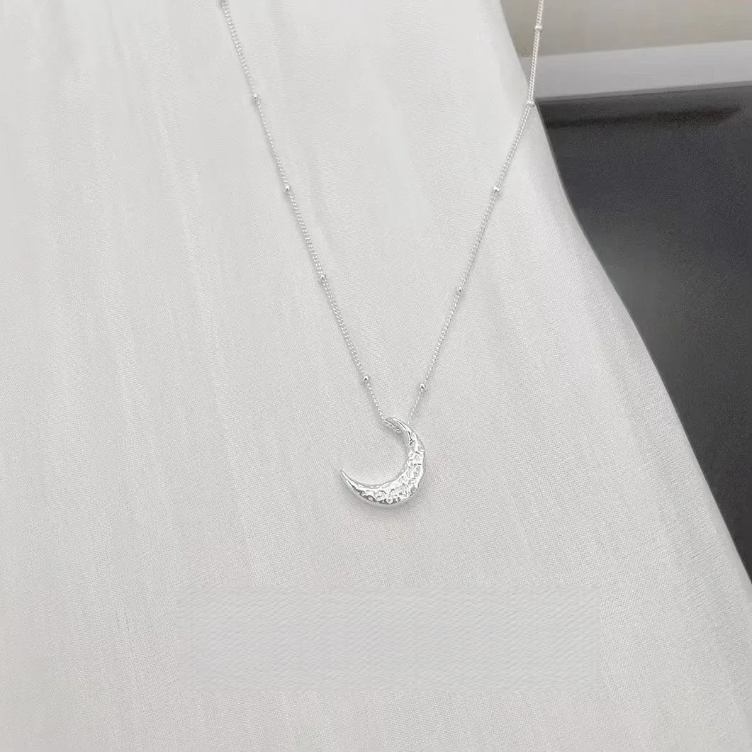 925 Silver Moon Texture Lava Necklace