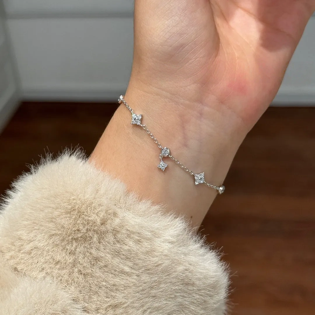 925 Silver Four Leaf Bubble Diamond Bracelet