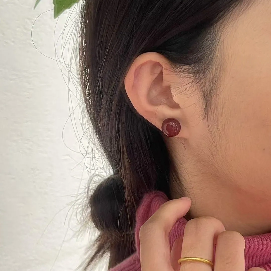 Burgundy drop glazed 925 silver pin stud earrings