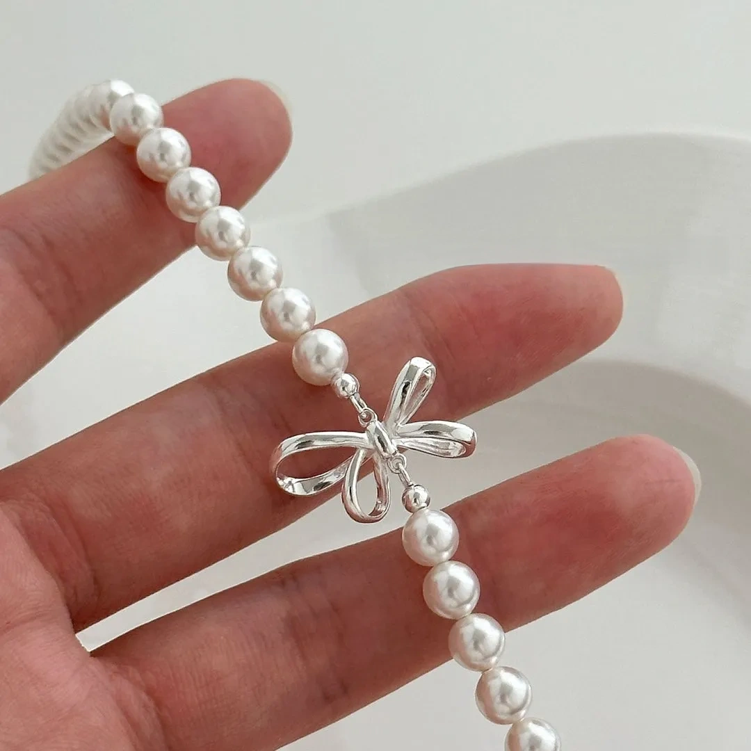 925 Silver Sweet Bow Pearl Necklace