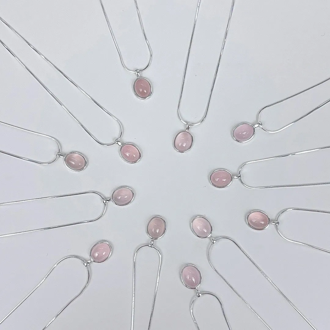 925 Silver Natural Cherry Blossom Pink Chalcedony Necklace