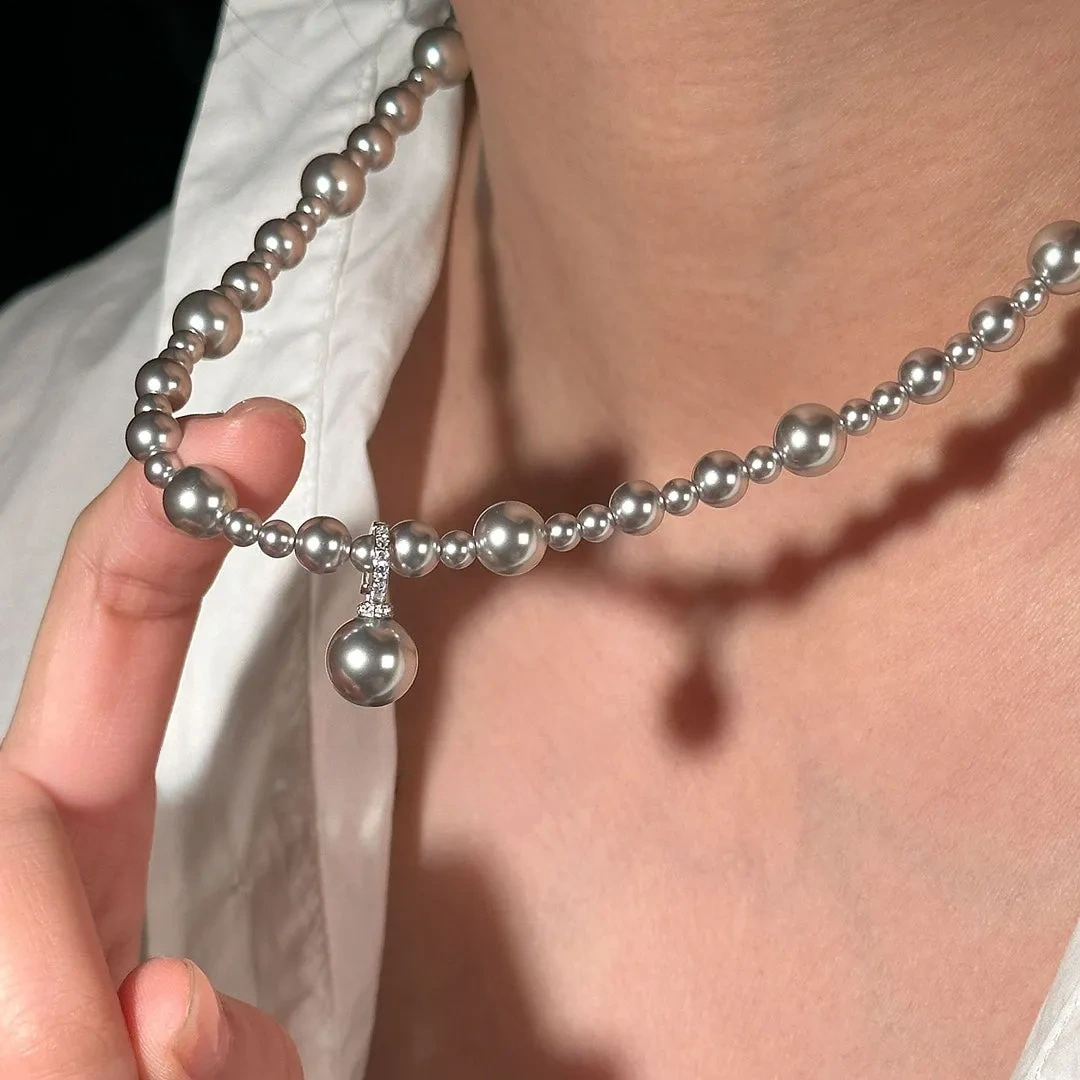925 silver gradient imitation pearl necklace
