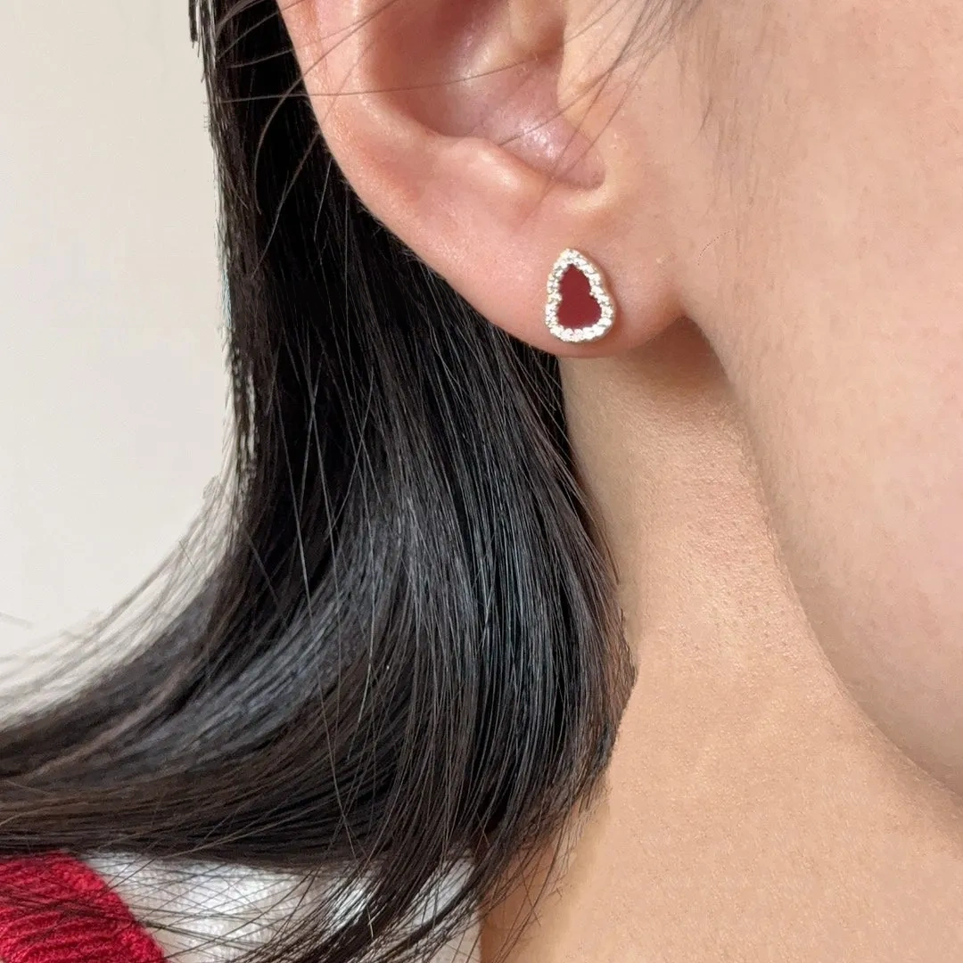 Red agate white fritillary mini gourd earrings