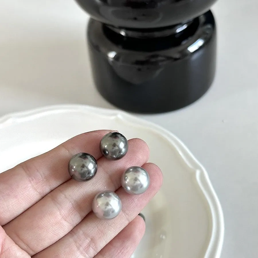 Artificial Tahitian Black Pearl Stud Earrings 925 Silver Needle
